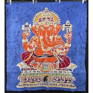 Lord‎ Ganesha Batik Painting On Cotton Large 41x37" Hindu Mythology Colorful